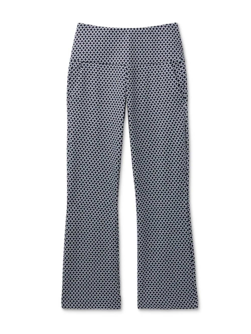 CAbi Mod Crop:  Navy & White Geometric Boot-Cut Pants